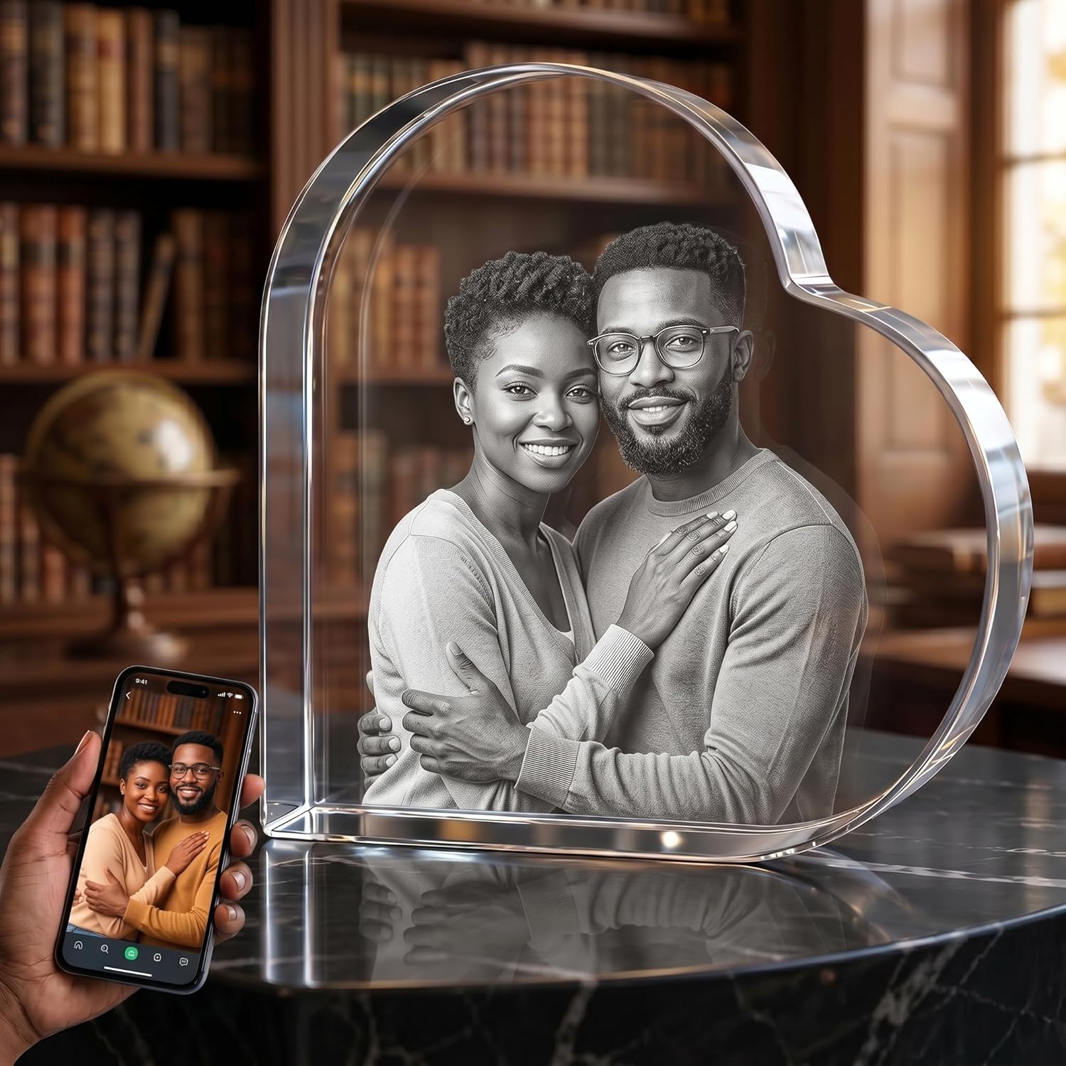 3D Crystal Engraving - Curved Heart
