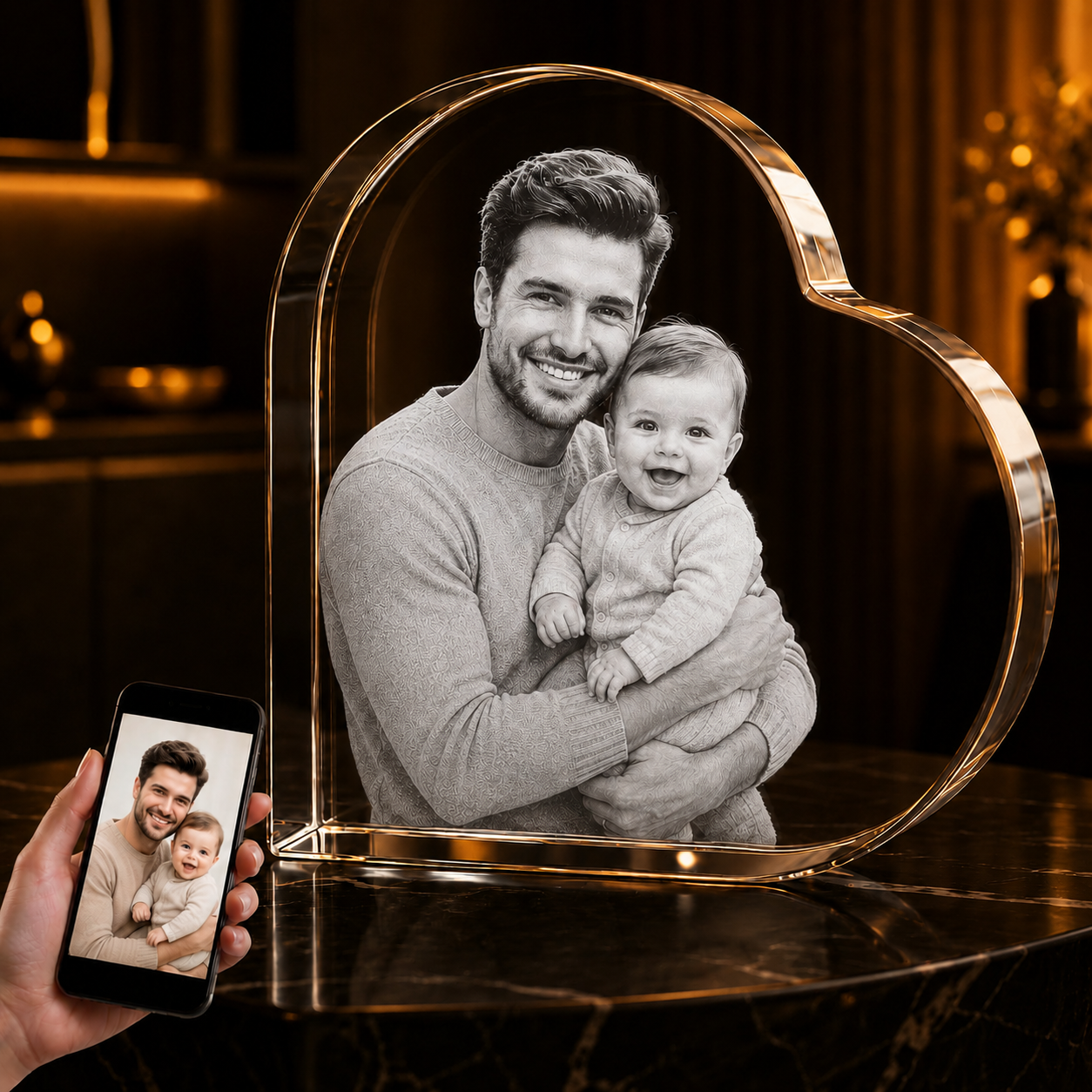 3D Crystal Engraving - Curved Heart