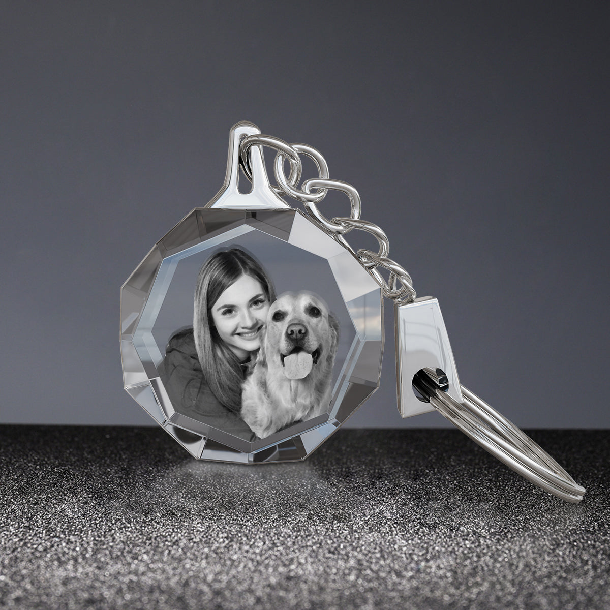 3D octagon crystal keychain Doel Crystals