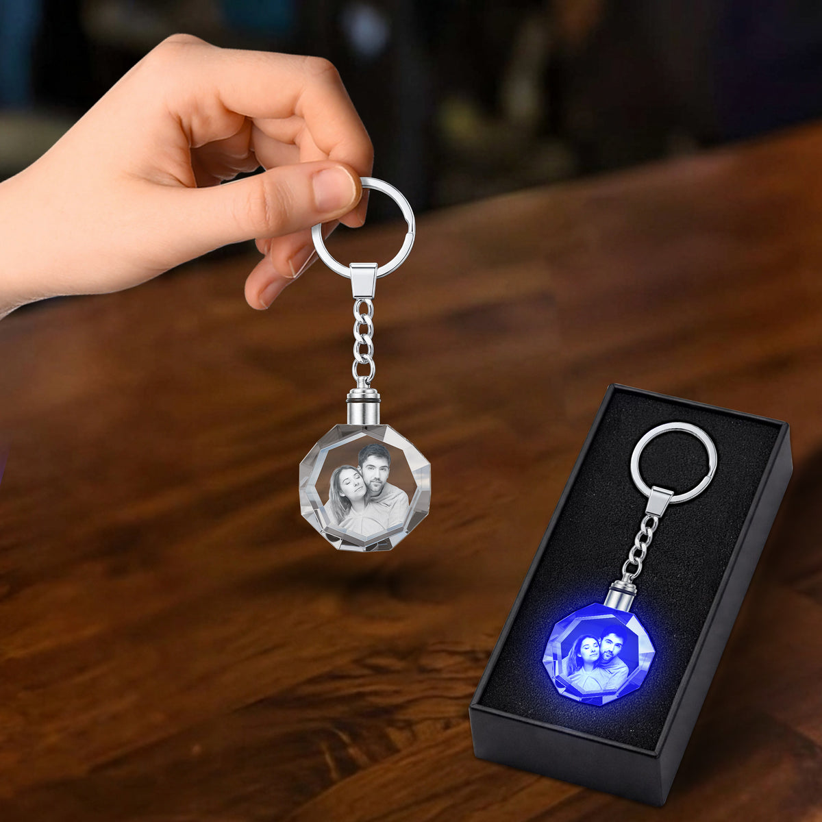 Custom 3D LED Crystal Light Keychain