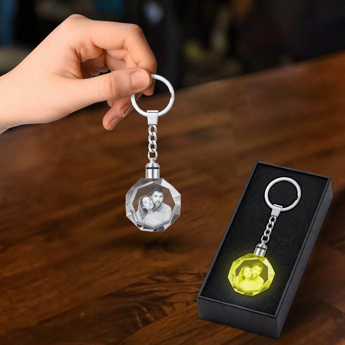 Custom 3D LED Crystal Light Keychain
