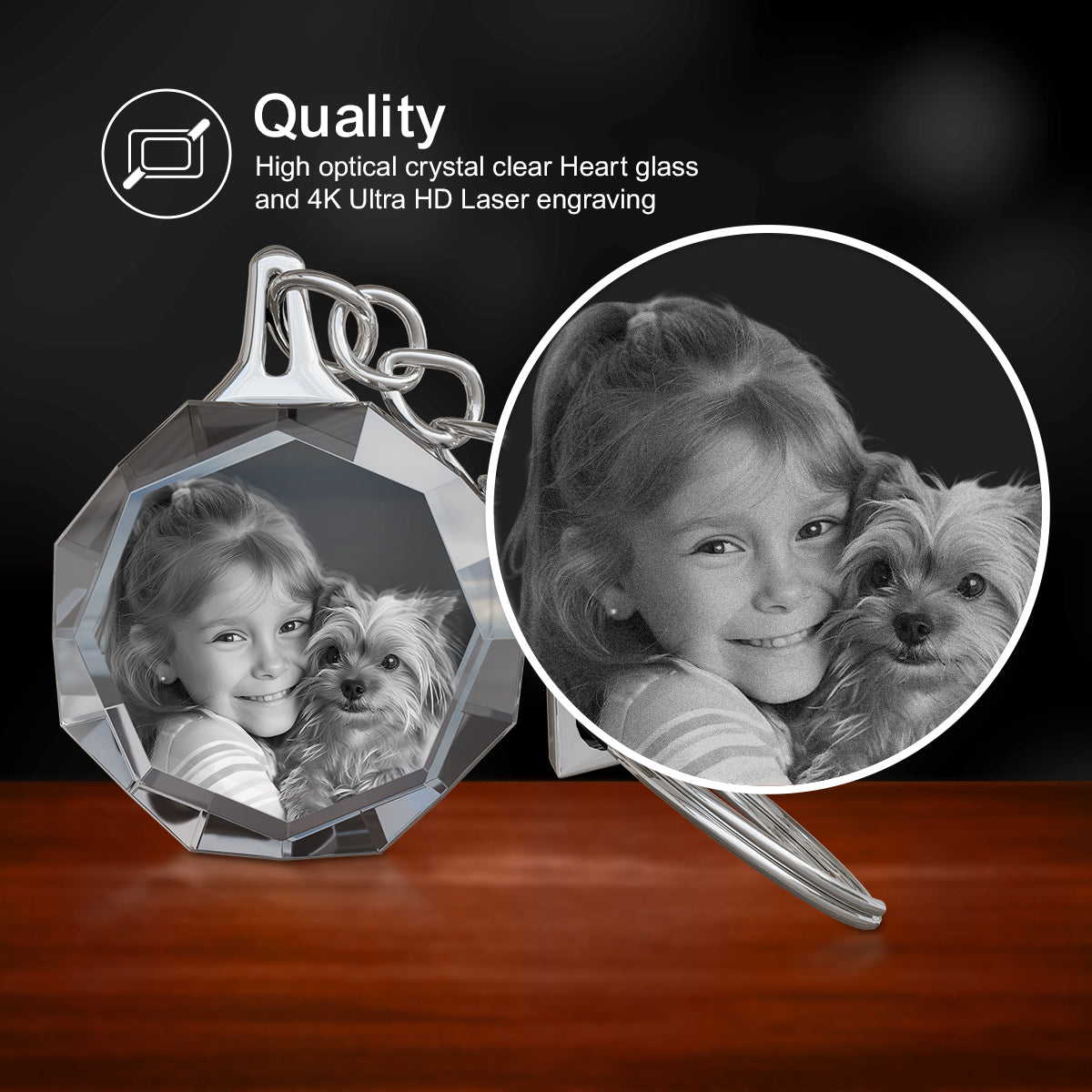 3D octagon crystal keychain Doel Crystals