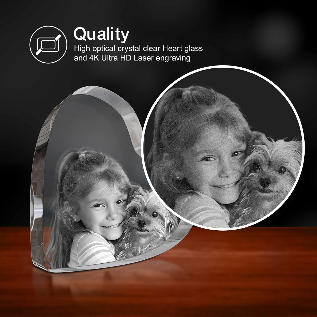 3D Crystal Engraving - Curved Heart Doel Crystals