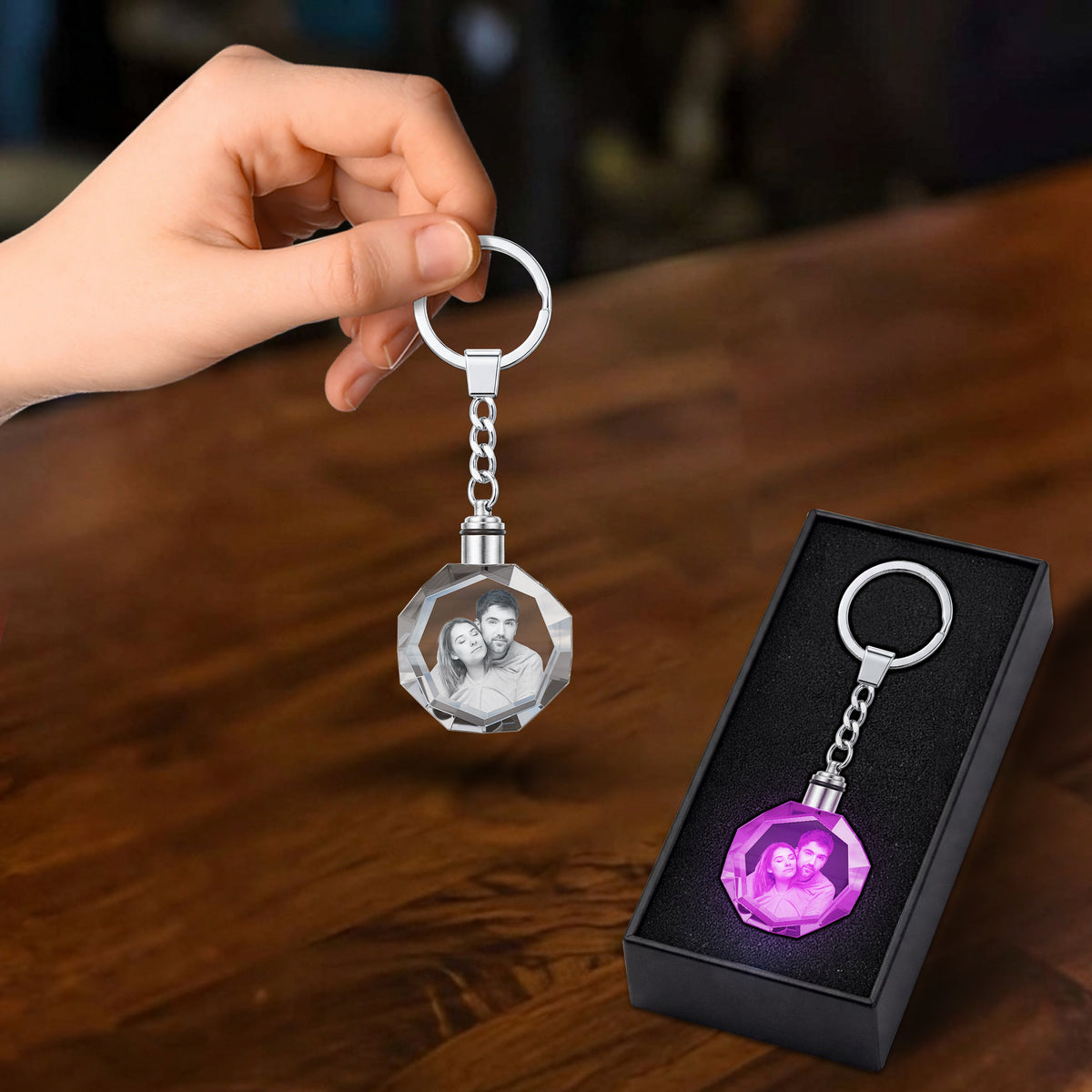 Custom 3D LED Crystal Light Keychain