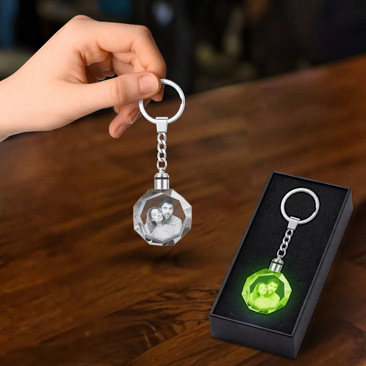 Custom 3D LED Crystal Light Keychain