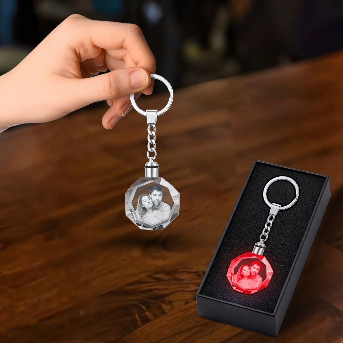 Custom 3D LED Crystal Light Keychain