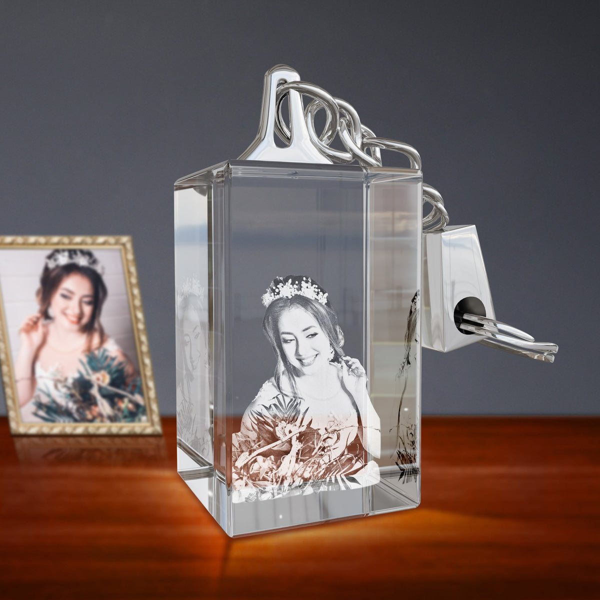 2D Crystal Photo Keychain - Rectangle Doel Crystals