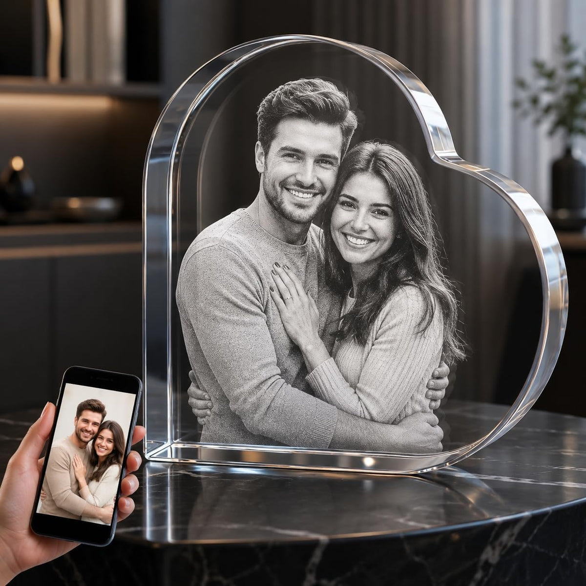 3D Crystal Engraving - Curved Heart