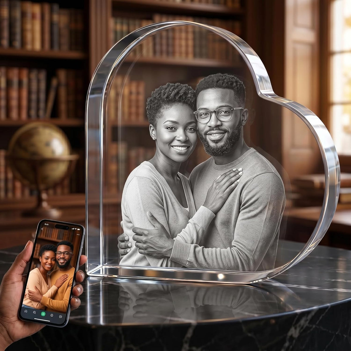 3D Crystal Engraving - Curved Heart