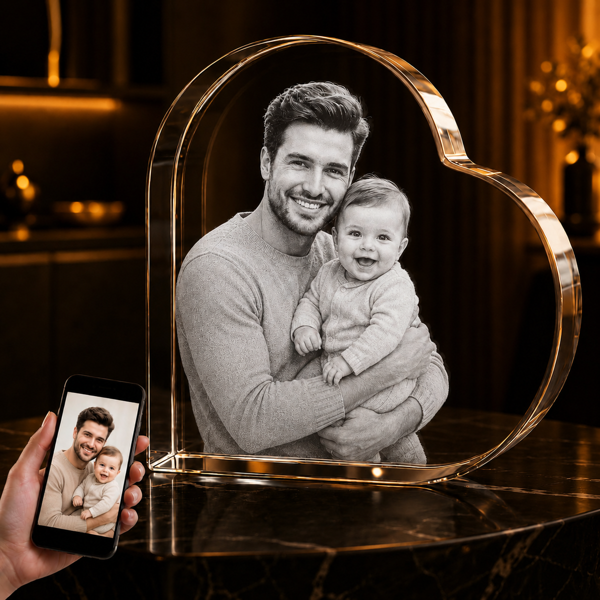 3D Crystal Engraving - Curved Heart