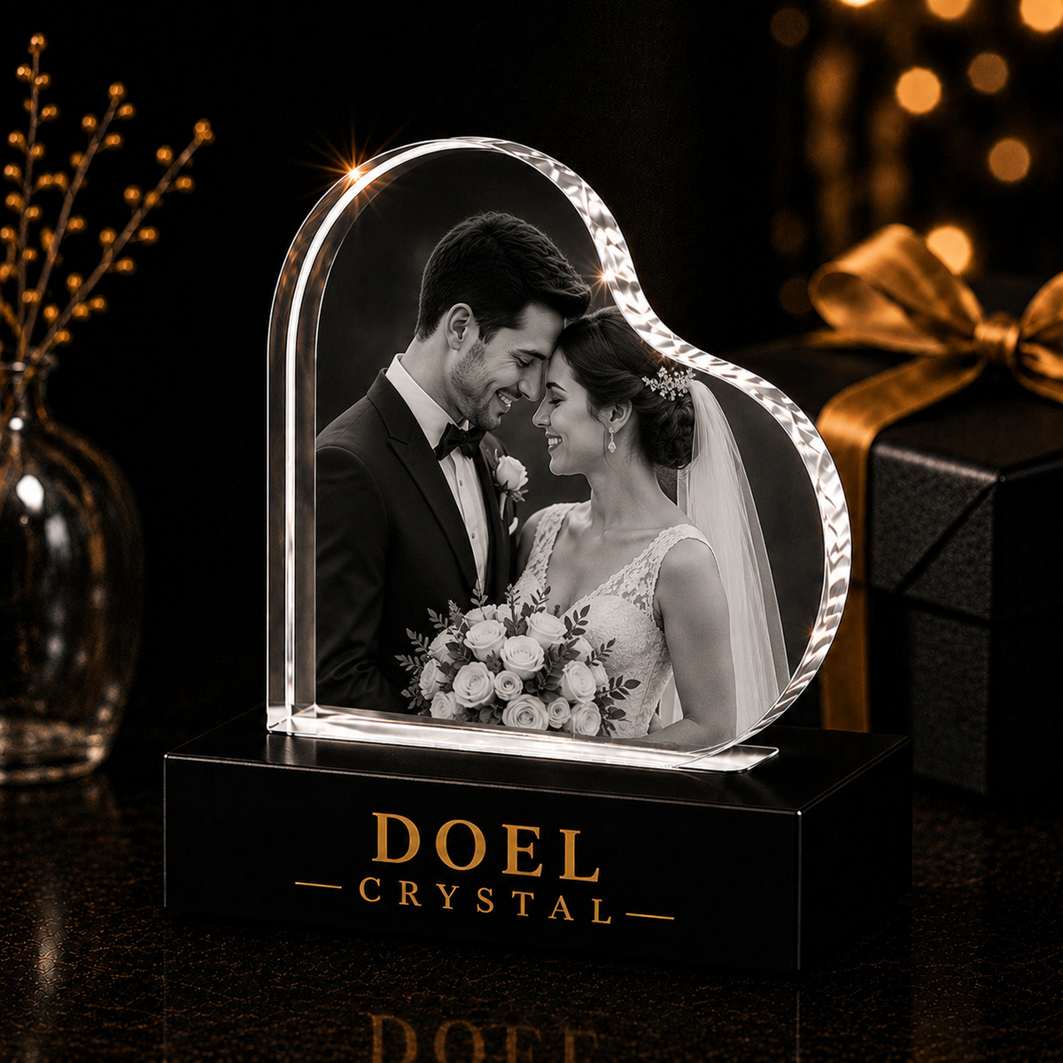 3D Crystal Engraving - Curved Heart