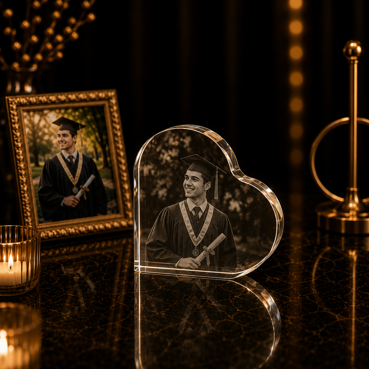 3D Crystal Engraving - Curved Heart