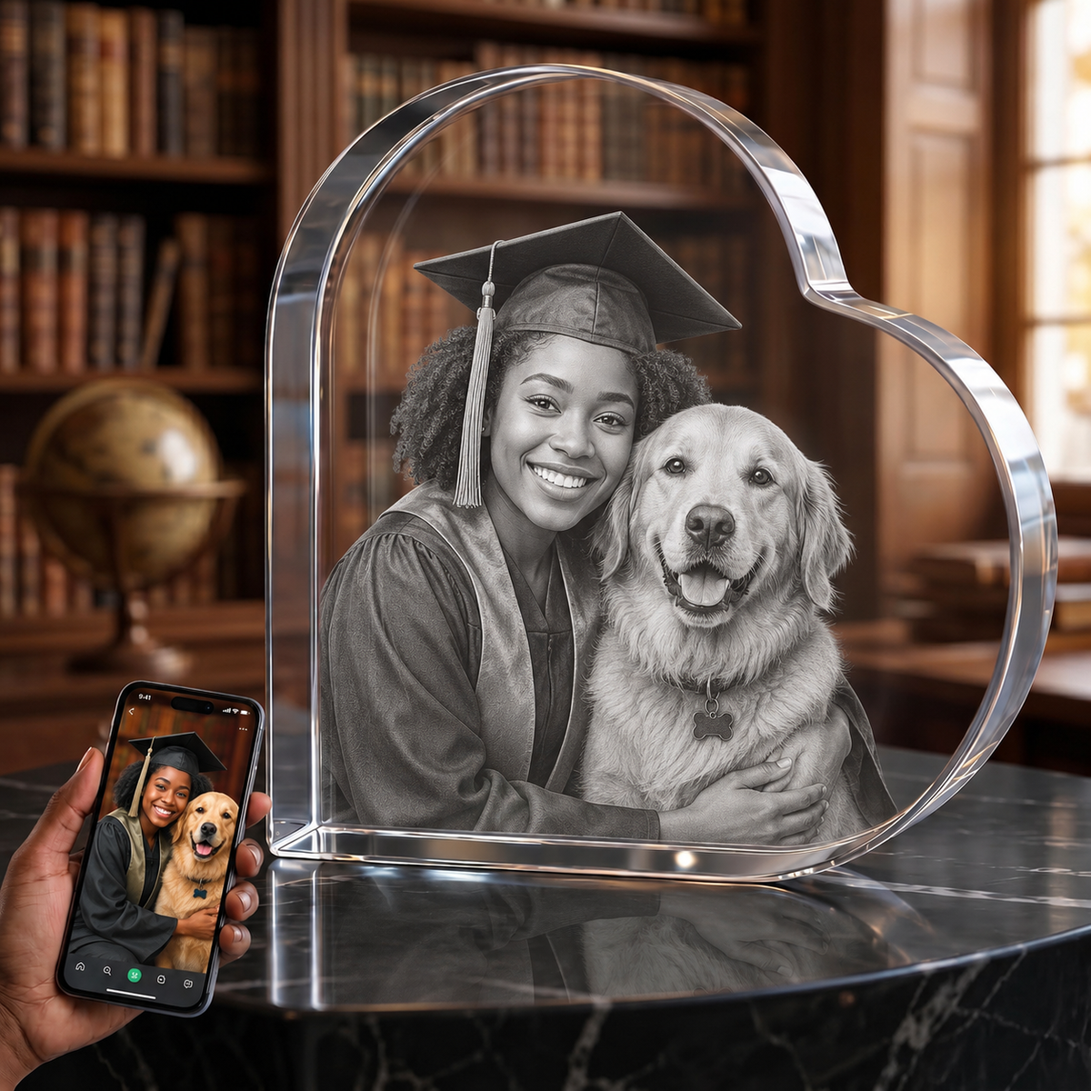 3D Crystal Engraving - Curved Heart