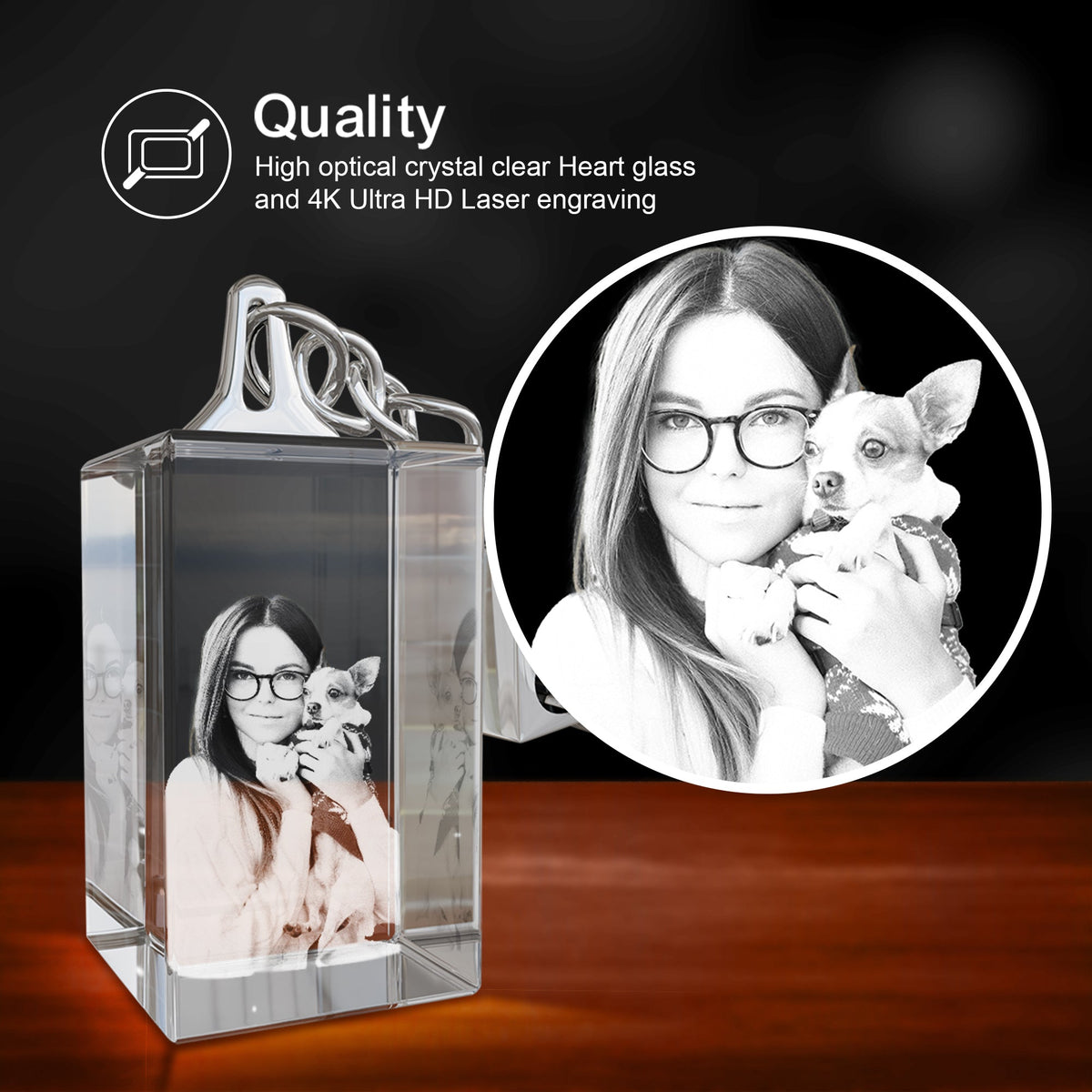 2D Crystal Photo Keychain - Rectangle Doel Crystals