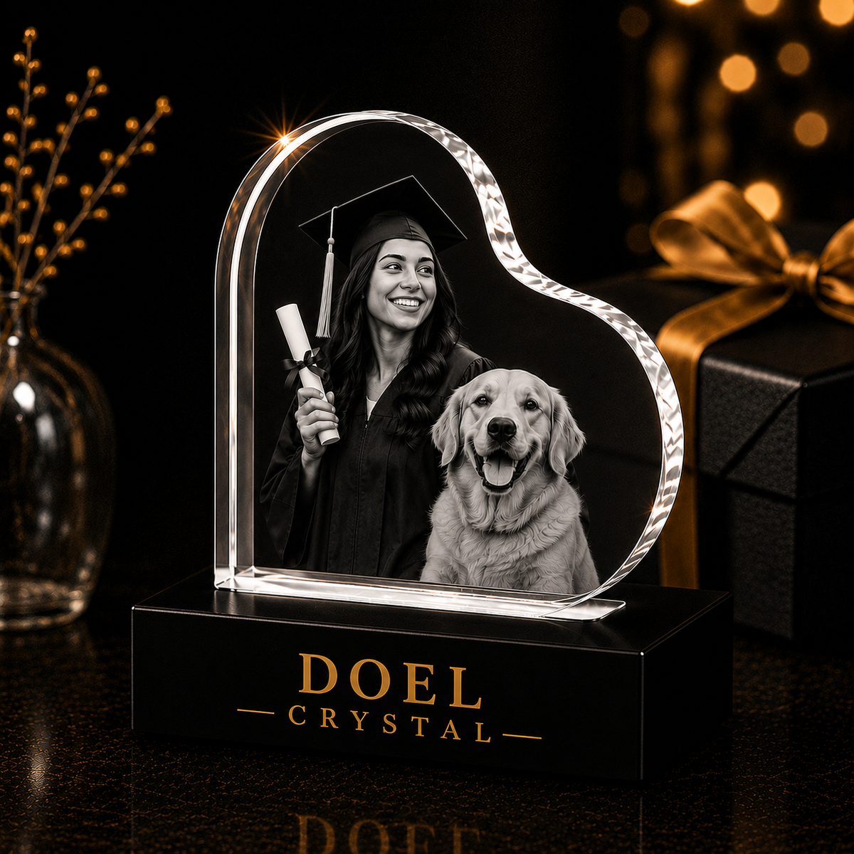 3D Crystal Engraving - Curved Heart